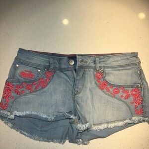 Superdry Light Blue Jean Shorts with Pink Embroidery